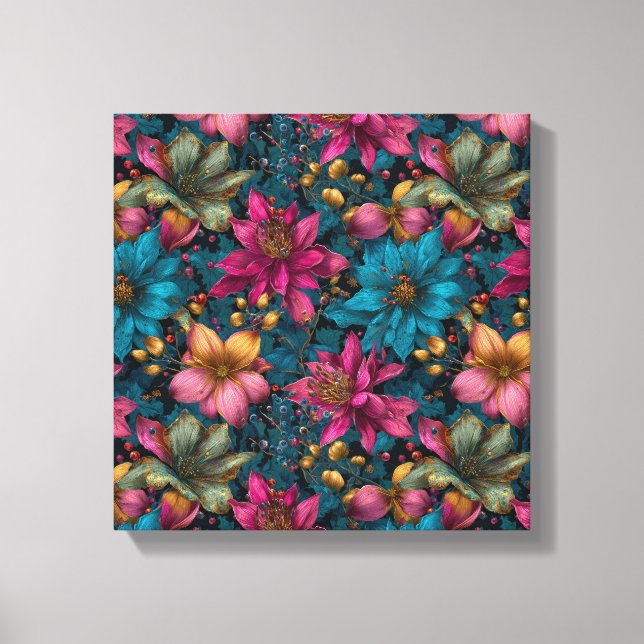 Impressão Em Tela Vibrant Christmas Botanical Fantasy Pattern (Frente)