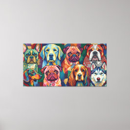 Impressão Em Tela Vibrant Dog Breed Pop Art Collage
