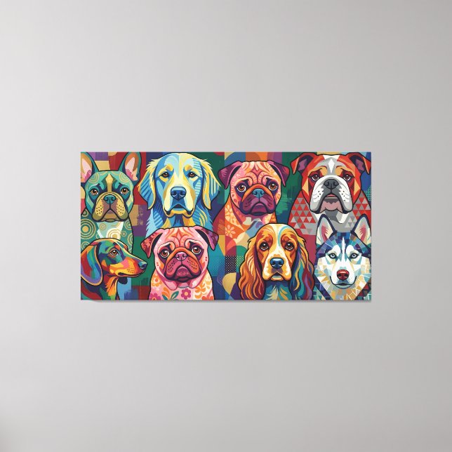 Impressão Em Tela Vibrant Dog Breed Pop Art Collage (Frente)