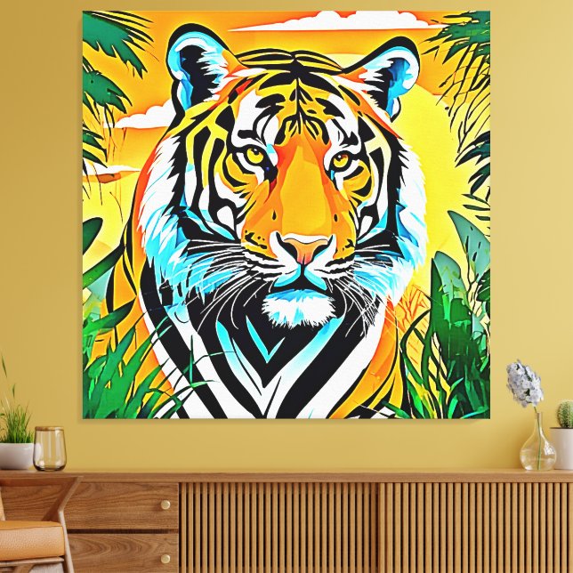 Impressão Em Tela Vibrant Jungle Tiger Art Design (Insitu(Sala de estar))