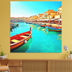 Impressão Em Tela Vibrant Mediterranean Port Life Design