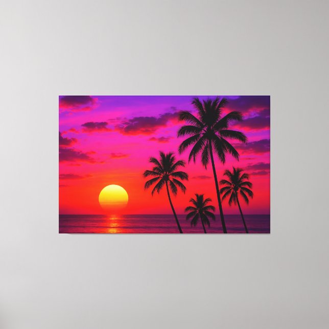 Impressão Em Tela Vibrant Tropical Sunset Palm Trees - Luxury Modern (Frente)