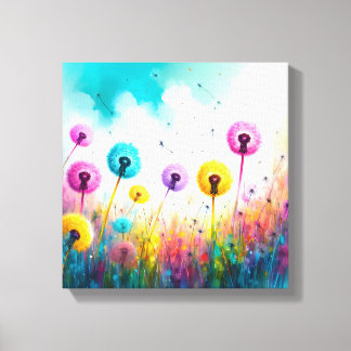 Impressão Em Tela Vibrant Watercolor Dandelion Wishes | Colorful