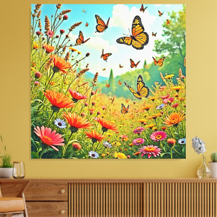 Impressão Em Tela Vibrant Wildflower Butterfly Joy Design