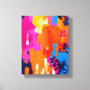 Impressão Em Tela Vibrante Floral Abstrato de Arte Pop