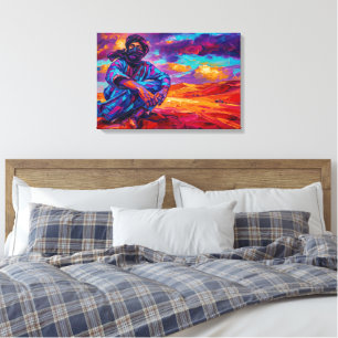 Impressão Em Tela Vibrante Homem Tuareg Azul Pintura a Óleo Nômade d
