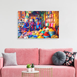 Impressão Em Tela Vibrante Mercado de Especiarias Marroquino Pintura