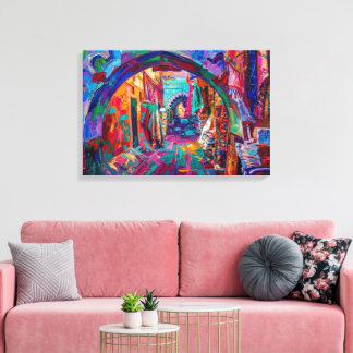 Impressão Em Tela Vibrante pintura a óleo da viela da Medina marroqu