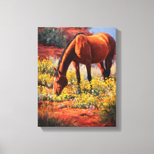 Impressão Em Tela Vibrante Pintura de Cavalo Pastando no Deserto Ver