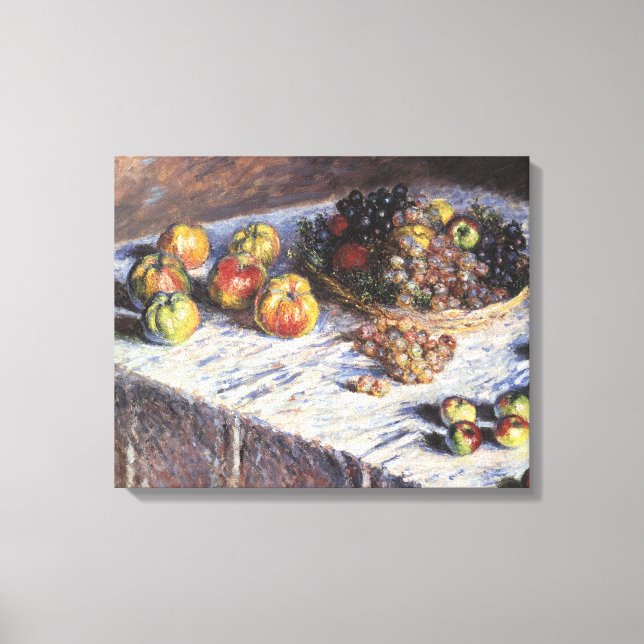 Impressão Em Tela Vida contínua com Maçãs e Uvas por Claude Monet (Frente)