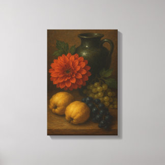 Impressão Em Tela Vida contínua com uvas, marmelos e Dahlia
