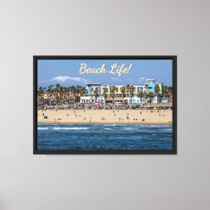 Impressão Em Tela Vida de Praia!  Huntington Beach com montanhas cob