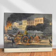 Vida de um Fireman Vintage litógrafo dos anos 1860