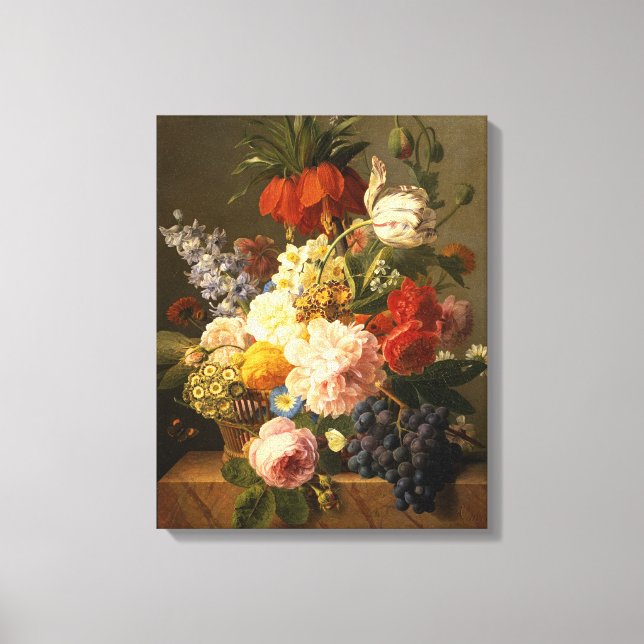 Impressão Em Tela Vida Estática com Flores e Frutas, 1827 (Frente)