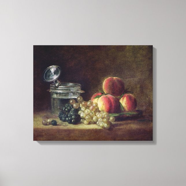 Impressão Em Tela Vida Estática com uma Cesta de Pêssegos (Frente)