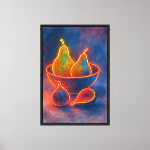 Impressão Em Tela Vida Estática da Fruta Surreal - Neon & Watercolor