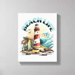 Impressão Em Tela Vida na Praia | Arte de Farol Tropical
