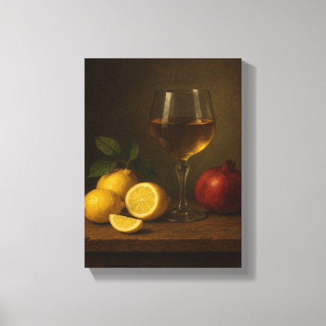 Impressão Em Tela Vida tranquila com limões, romã e vidro de vinho (Frente)