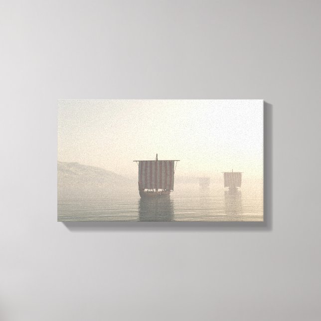 Impressão Em Tela Viking Longships in the Mist (Frente)