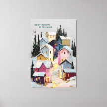 Vila de Inverno Colorida com Impasto Neve