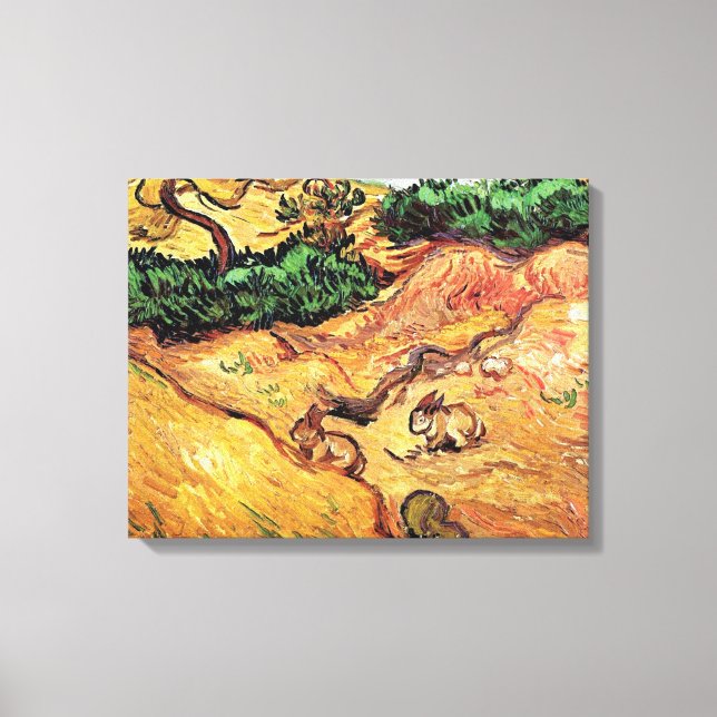 Impressão Em Tela Vincent Van Gogh - Campo Com Dois Coelhos De Belas (Frente)