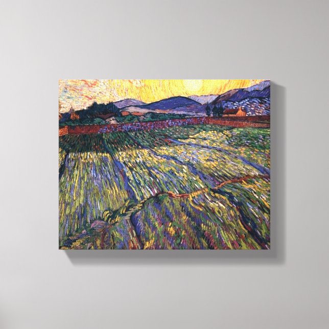 Impressão Em Tela Vincent Van Gogh - Campo fechado com Ascensão Sun (Frente)