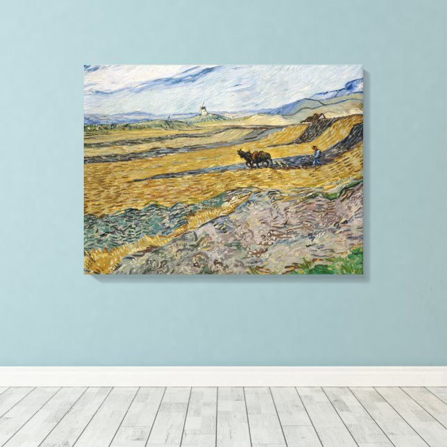 Impressão Em Tela Vincent Van Gogh, Campo fechado com Plowman (Insitu(piso de madeira))