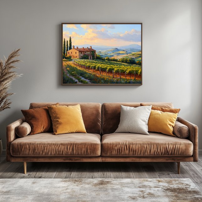 Impressão Em Tela Vinhas ouros da Toscana: Um campo russo (Vineyard Artwork)