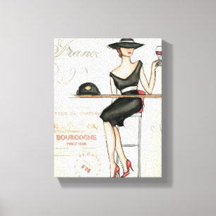 Impressão Em Tela Vinho tinto francês do bebendo da mulher