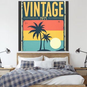 Impressão Em Tela Vintage 1971 Tropical Sunset Palm Trees Retro