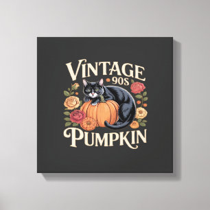 Impressão Em Tela Vintage 90s Gato Abóbora Halloween Floral Retro Sp