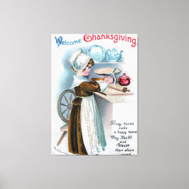 Impressão Em Tela Vintage Ação de Graças Saudação a Pilgrim Girl Ba