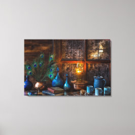 Impressão Em Tela Vintage Ainda com Penas de Peacock