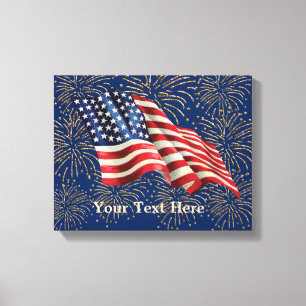 Impressão Em Tela Vintage American Flag com Dourado Glitter Firework