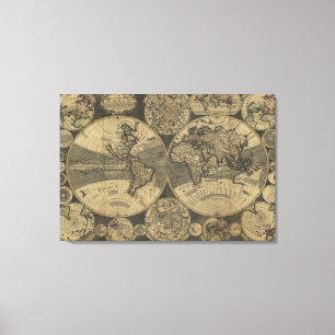 Impressão Em Tela Vintage Antique 1702 Mapa Mundial de George Willde