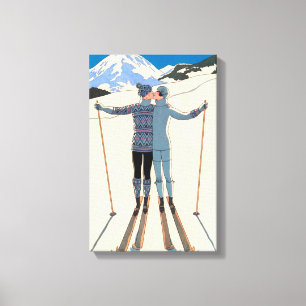 Impressão Em Tela Vintage Art Deco, Amantes na neve por George Barbi