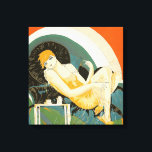 Impressão Em Tela Vintage Art Deco Mulher reformulando no sofá, Chom<br><div class="desc">Ilustração Vintage arte deco cotidiana imagem apresentando uma mulher elegante sentada e relaxando em um sofá ao lado de uma mesa com uma xícara de café e um pote de café. Reclinando a mulher por S. Chompre.</div>