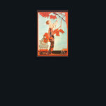 Impressão Em Tela Vintage Art Deco, Pássaro Voador de George Barbier<br><div class="desc">Ilustração visual, imagem deco com uma bela mulher de moda vestindo um vestido floral com seu pássaro de estimação com penas longas de cauda em uma árvore. Uma gaiola vazia da qual o pássaro escapou está no chão ao lado da senhora glamourosa. Flighty Bird (L'Oiseau Volage), do artista George Barbier,...</div>