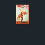 Impressão Em Tela Vintage Art Deco, Pássaro Voador de George Barbier<br><div class="desc">Ilustração visual, imagem deco com uma bela mulher de moda vestindo um vestido floral com seu pássaro de estimação com penas longas de cauda em uma árvore. Uma gaiola vazia da qual o pássaro escapou está no chão ao lado da senhora glamourosa. Flighty Bird (L'Oiseau Volage), do artista George Barbier,...</div>