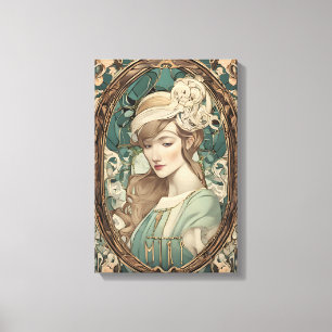 Impressão Em Tela Vintage Art Nouveau Mulher e Arte Elegante