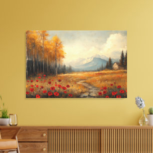 Impressão Em Tela Vintage Autumn Meadow Painting Poppies