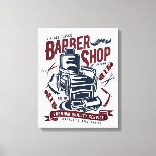 Impressão Em Tela Vintage Barbershop Logotipo da Cadeira