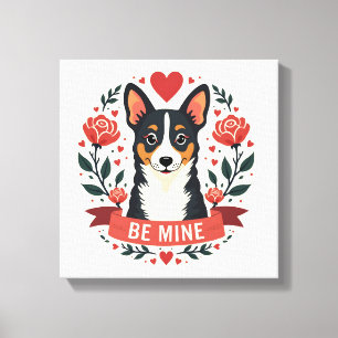 Impressão Em Tela Vintage Be Mine Corgi Dia dos Namorados Floral Fol