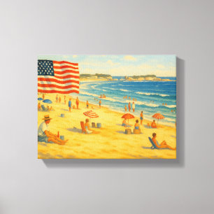 Impressão Em Tela Vintage Beach 4 de julho Independência Americana