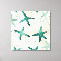 Vintage Beach Teal Abstrato Starfish Arte Costeira