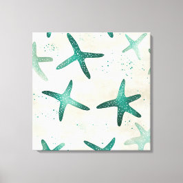 Impressão Em Tela Vintage Beach Teal Abstrato Starfish Arte Costeira