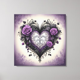 Impressão Em Tela Vintage Black Heart & Purple Rosas em estilo gótic