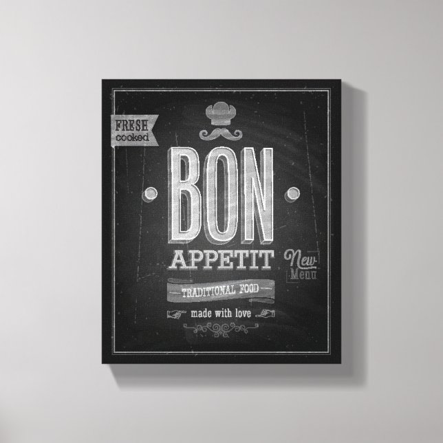 Impressão Em Tela Vintage Bon Appetit Poster - Chalkboard (Frente)