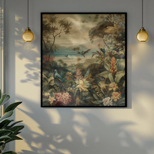 Impressão Em Tela Vintage botânica bird flores no paraíso