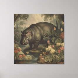 Impressão Em Tela Vintage Botanical Hippo